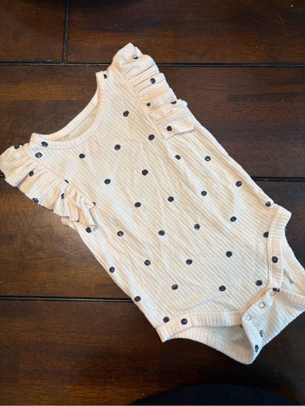 Cat & Jack Cream Ribbed Polka Dot Ruffle-Sleeve One-Piece